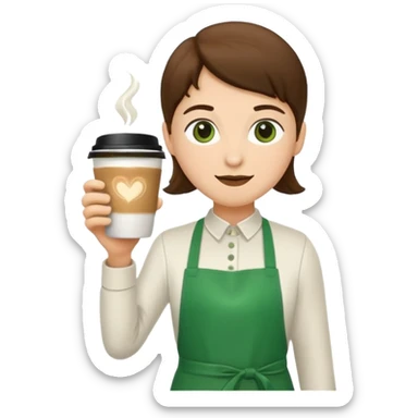 Barista + green apron + latte cup sticker