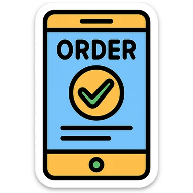 a digital order confirmation on a phone screen, flat icon style sticker