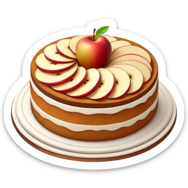 cinematic-realistic-apfelkuchen-cake-emoji,-depicted-as-a-classic-cake-with-cinnamon-and-thinly sliced apples on the top a few neatly spread out-rendered-with-soft-textures-and-warm,-inviting-lighting. sticker