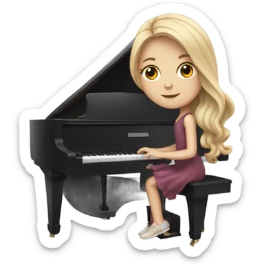 white girl with long hair and dress playing piano sticker
