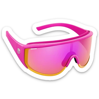 sporty pink shield visor sunglasses with bold thick frame, athletic design, reflective one-piece lens sticker