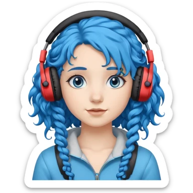 blue haired earringed heaphone wearing girl very very curly long haired sticker