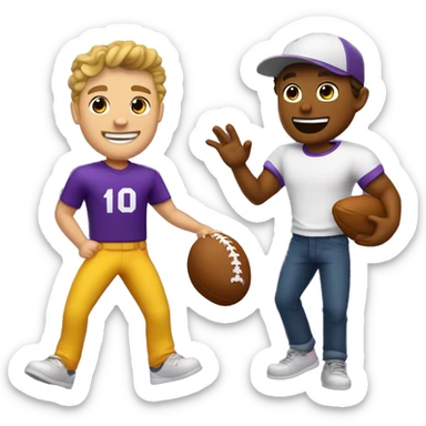 The model Dylan Tides using an eggplant to play catch with the model Lane Colten sticker