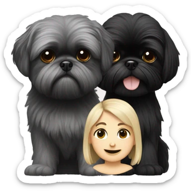 Two Caucasian humans and black happy shih tzu  sticker