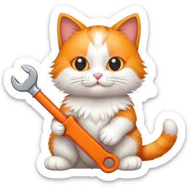 cat full body sitting and playing with a toy wrench sticker