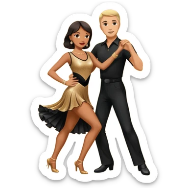 Dancesport professional latin couple dancing the rumba, the women is in skinny short sparkly dress, the man is in black shirt and black classic pants  sticker