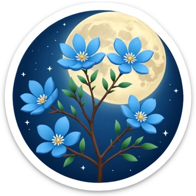 mitnight blue-colored Moon with light blue blossom sticker