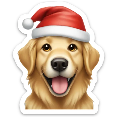 Golden retriever wearing a Santa hat smiling sticker