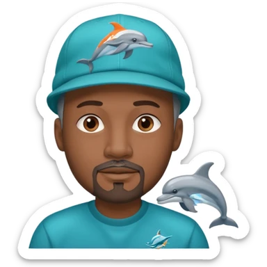 Black man with gray goatee wearing a Dolphins cap sticker