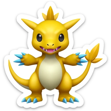 A 3D CGI model of a randomly-colored edgy kawaii Fakémon-Pokémon-Digimon-creature (full body) sticker