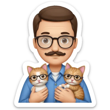 Glasses and mustach holding a kitten sticker