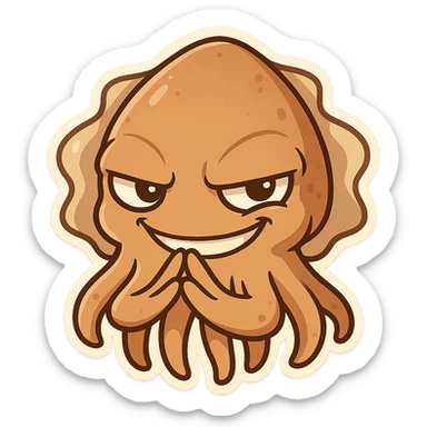 fun, expressive cartoon cuttlefish with evil steeple fingers and a smug grin sticker