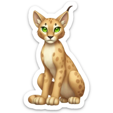 Beige Lynx-Caracal-Fakemon-hybrid with orange points with spots, green eyes brown toes, and short tail, full body sticker