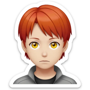 Makima from anime Chainsaw Man emoji style, short red hair, yellow eyes, calm facial expression sticker