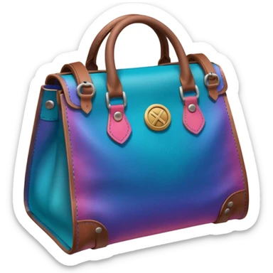 coins in gradient of turquoise, blue, pink, purple, and coral color inside a brown leather bag sticker