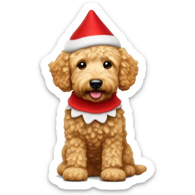 Mini golden doodle with elf on the shelf on its back sticker