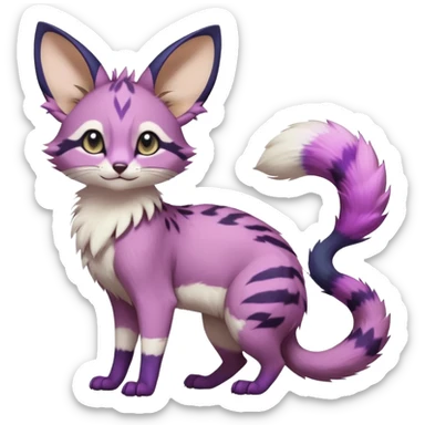 Magenta, purple-pointed, realistic romantic vintage antique divine beautiful elegant pretty precious cute young youthful  Fakémon-Pokémon-opossum-feline-mouse-serval-caracal-chinchilla-Minccino-Cinccino-Meowstic-rodent-hybrid-creature with a big fluffy bushy tail (full body) sticker