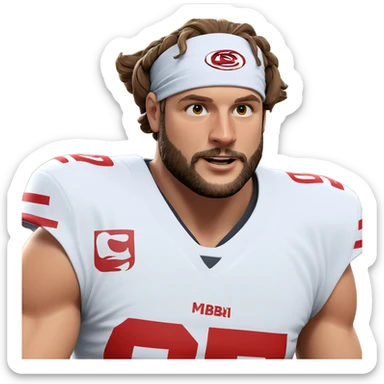 male athlete with beard and headband sticker