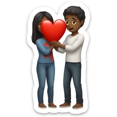 Lovers with heart red in hands sticker