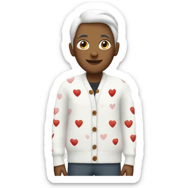 white cardigan with heart pattern sticker