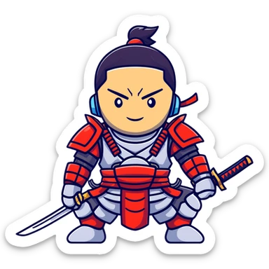 wandering cyborg male samurai with mechanical parts and traditional sword sticker