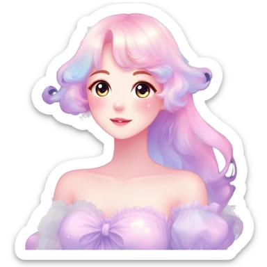 Gorgeous pastel anime style lady blushing nebula-gradient-sparkle face dreamy idol model colorful shiny stars galaxy kawaii cottagecore pearly petite simplistic aesthetic trending style sticker