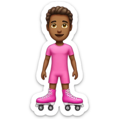 A man wearing a pink mini dress and rollerskates sticker