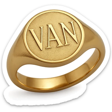 a gold ring with the letters V, A, and N engraved sticker