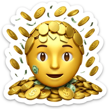 3D glossy money emoji, cracked head, coins and bills burst upward, perfect loop, centered, chroma green background sticker