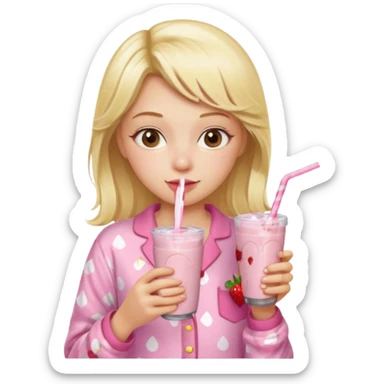 Ein Blondes mädchen was einen erdbeershake trinkt und blond ist und eine rosa ne Pyjama an hat sticker