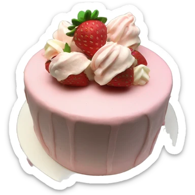 Light Pink strawberries and cream birthday cake with in bow sticker