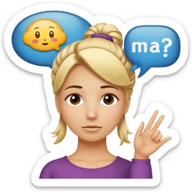 A blonde woman with her hair tied up, with a speech bubble that says "Ma, Cómo?" sticker