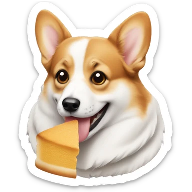 A Welsh corgi eating food sticker