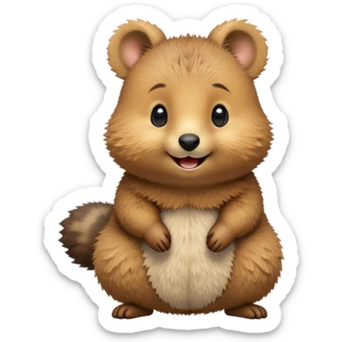 cinematic-quokka-realistic-emoj,-small-round-frame-balanced-on-tiny-strong-hind-legs,giant-fluffy-cheeks-large-smile-fluffy-brown-fur-radiating-a-warm-softness,-big-round-eyes-filled-with-joy, realistic emoji sticker