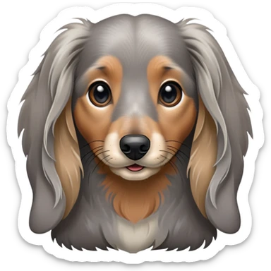 Long haired dapple dachshund, tan, gray & black, more grey around the nose sticker