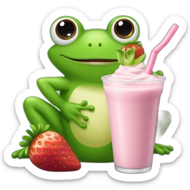 Frog sat on lilly pad drinking a strawberry milkshake sticker