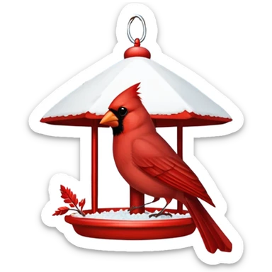 cardinal at bird feeder snowy sticker