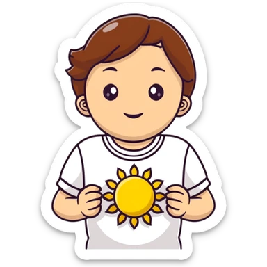 A young Ukrainian girl with brown hair wearing a white embroidered shirt holds the sun in her hands sticker