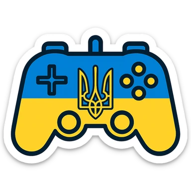Gamepad with the coat of arms of Ukraine, icon style, blue and yellow colors sticker
