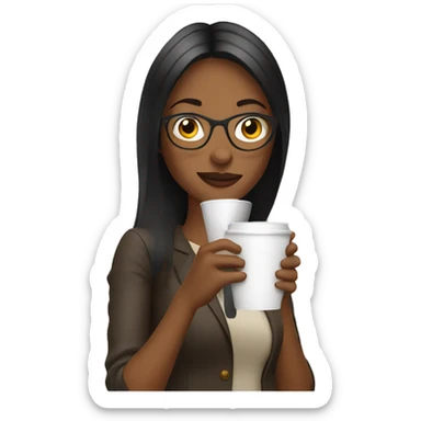female designer drinking coffee sticker