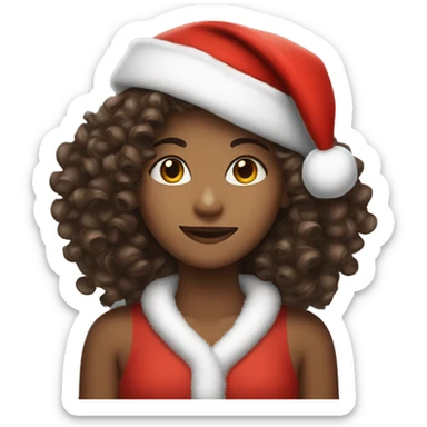 A curly hair brown girl with santa hat sticker