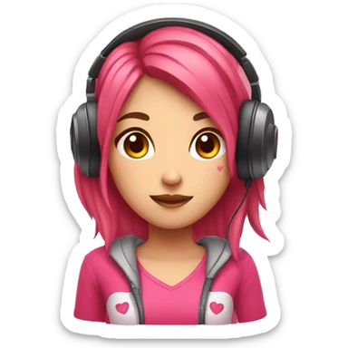 gamer girl with headphones with hearts in eyes sticker