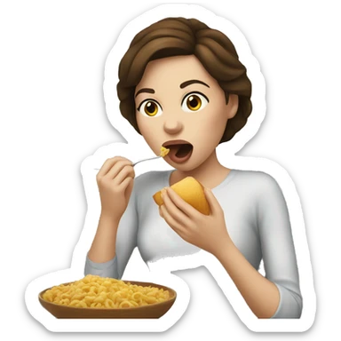 Woman, White skin, brunette haired, putting food in her mouth sticker