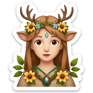Adult Cute Druid human like fawn with flowers sticker
