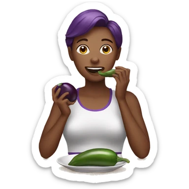 Women eating eggplant sticker
