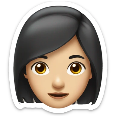 A head and shoulders shot of a 35 year old Asian woman, with long black hair,   with brown eyes wearing a t-shirt. sticker