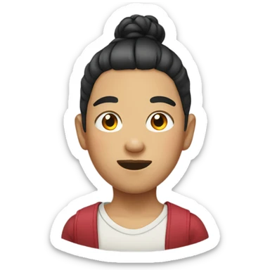 Asian boy with a hair bun sticker