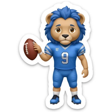 full blue color lion, wearing blue american football jersey sticker