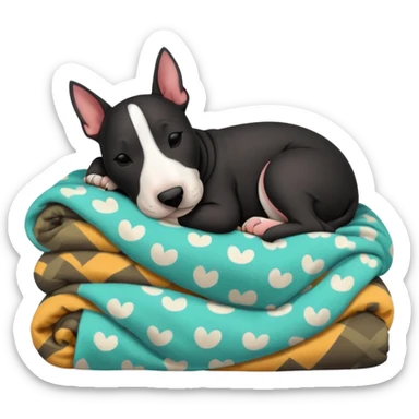 black bull terrier sleeping cozy with blanket  sticker