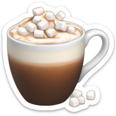white mug of hot chocolate with mini marshmallows and whipped cream sticker